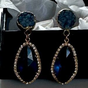 Blue and Gold Dangle Earrings
